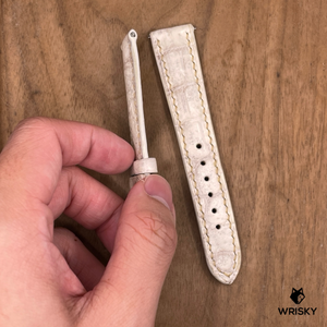 #1271 (Quick Release Spring Bar) 19/16mm Himalayan Crocodile Belly Leather Watch Strap with Cream Stitches
