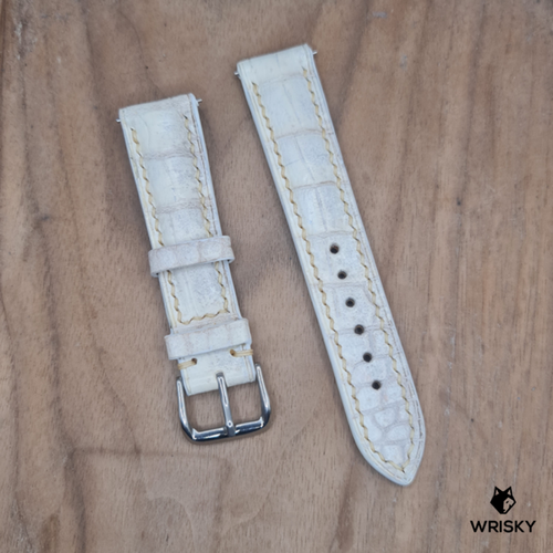 #1205 (Quick Release Spring Bar) 20/18mm Himalayan Crocodile Belly Leather Watch Strap with Cream Stitches