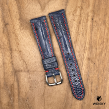 Load image into Gallery viewer, #1280 (Quick Release Spring Bar) 20/16mm Deep Sea Blue Ostrich Leg Leather Watch Strap with Red Stitches