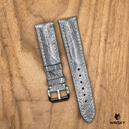 #1248 (Quick Release Spring Bar) 20/16mm Grey Ostrich Leg Leather Watch Strap with Grey Stitches