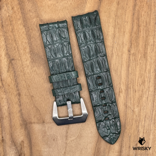 #1103 24/22mm Green Double Row Hornback Crocodile Leather Watch Strap