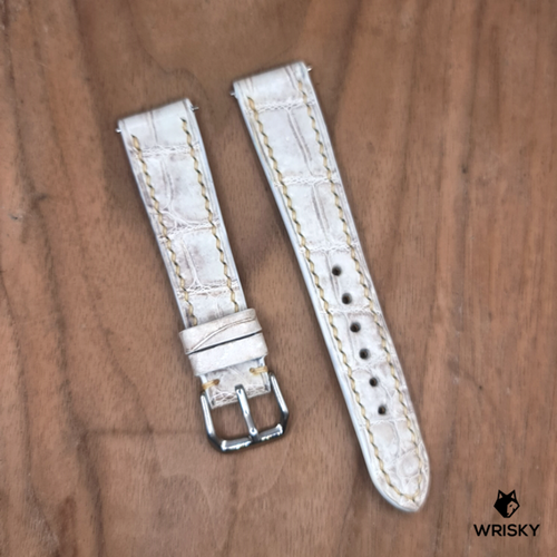 #1185 (Quick Release Springbar) 19/16mm Himalayan Crocodile Belly Leather Watch Strap with Cream Stitches