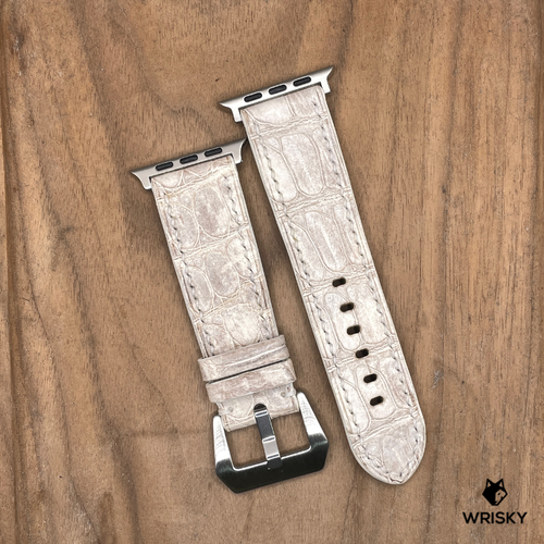 #1155 (Suitable for Apple Watch) Himalayan Crocodile Belly Leather Watch Strap with Cream Stitches