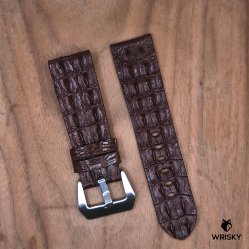 #1197 24/22mm Dark Brown Double Row Hornback Crocodile Leather Watch Strap
