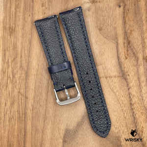 #948 (Quick Release Spring Bar) 21/18mm Dark Blue Crocodile Belly Leather Watch Strap with Dark Blue Stitches