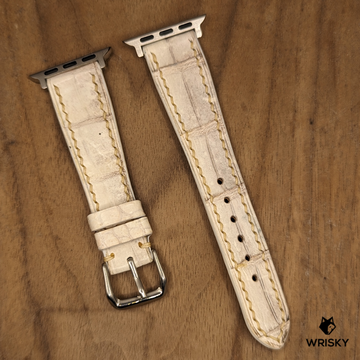 #1233 (Suitable for Apple Watch) Himalayan Crocodile Belly Leather Watch Strap with Cream Stitches