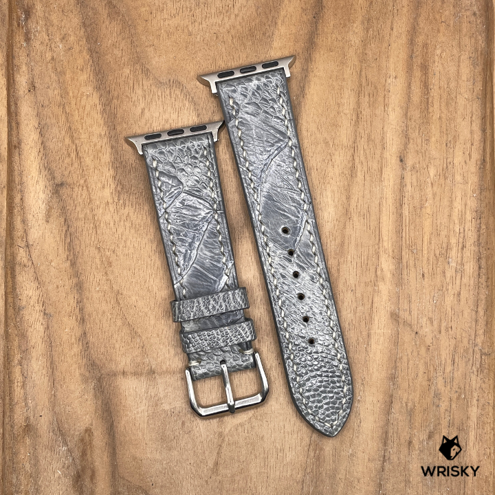 #1165 (Suitable for Apple Watch) Grey Ostrich Leg Leather Watch Strap with Grey Stitches