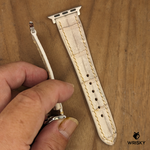 #1233 (Suitable for Apple Watch) Himalayan Crocodile Belly Leather Watch Strap with Cream Stitches