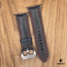 Load image into Gallery viewer, #1084 (Suitable for Apple Watch) Deep Sea Blue Ostrich Leg Leather Watch Strap with Red Stitches