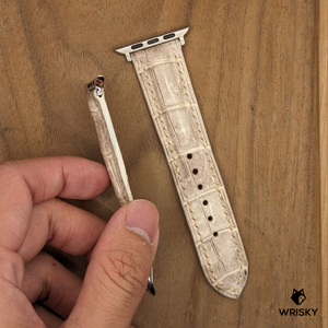 #1167 (Suitable for Apple Watch) Himalayan Crocodile Belly Leather Watch Strap with Cream Stitches
