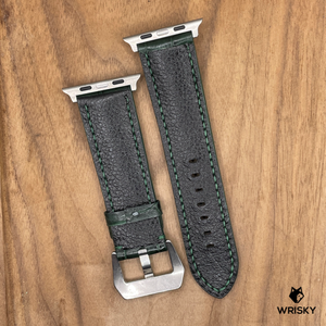 #1086 (Suitable for Apple Watch) Dark Green Crocodile Belly Leather Watch Strap with Green Stitches