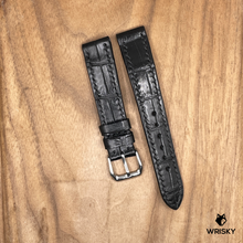 Load image into Gallery viewer, #1090 18/16mm Black Crocodile Belly Leather Watch Strap with Black Stitches