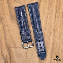 Load image into Gallery viewer, #1114 (Quick Release Springbar) 21/18mm Blue Crocodile Belly Watch Strap with Blue Stitches
