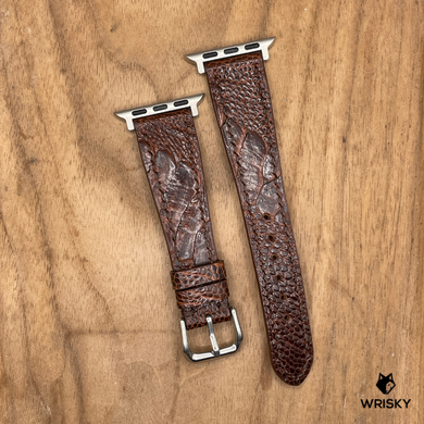 #1260 (Suitable for Apple Watch) Brown Ostrich Leg Leather Watch Strap with Brown Stitches