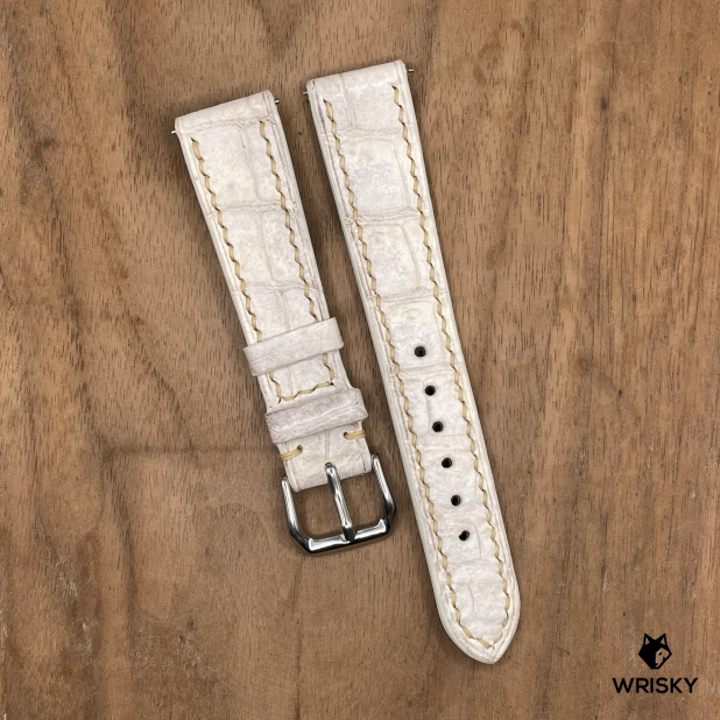 #1270 (Quick Release Spring Bar) 19/16mm Himalayan Crocodile Belly Leather Watch Strap with Cream Stitches