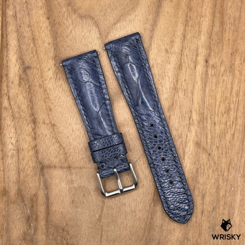 #1237 (Quick Release Springbar) 22/18mm Deep Sea Ostrich Leg Leather Watch Strap with Blue Stitches