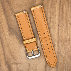 #1141 (Quick Release Springbar) 22/20mm Sand Brown Crocodile Belly Leather Watch Strap with Brown Stitches