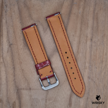 Load image into Gallery viewer, #1209 (Quick Release Springbar) 20/18mm Wine Red Crocodile Belly Leather Watch Strap with Red Stitches