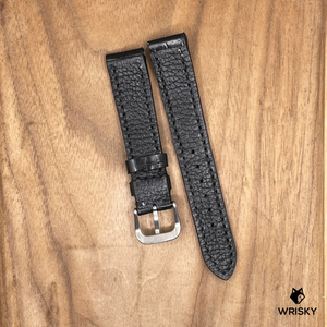 #1090 18/16mm Black Crocodile Belly Leather Watch Strap with Black Stitches