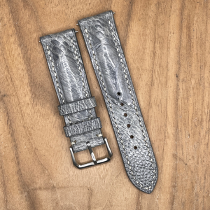 #1133 (Quick Release Springbar) 22/20mm Grey Ostrich Leg Leather Watch Strap with Grey Stitches