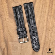 Load image into Gallery viewer, #1115 21/18mm Black Crocodile Belly Leather Watch Strap with Black Stitches