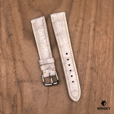 #1271 (Quick Release Spring Bar) 19/16mm Himalayan Crocodile Belly Leather Watch Strap with Cream Stitches