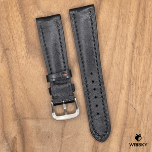 #1119 21/18mm Black Crocodile Belly Leather Watch Strap with Black Stitches