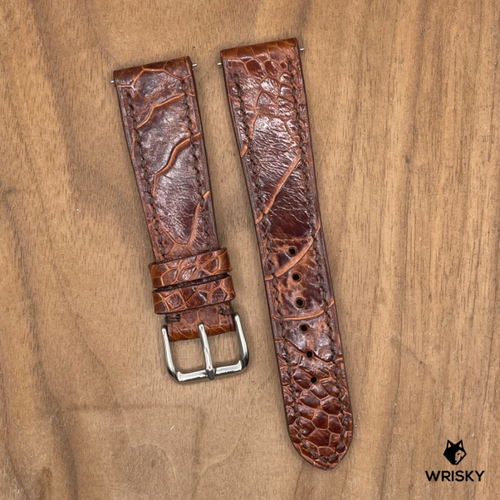 #1116 (Quick Release Springbar) 21/18mm Brown Ostrich Leg Leather Watch Strap with Brown Stitches