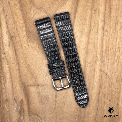 #1173 (Quick Release Springbar) 18/16mm Black Lizard Leather Watch Strap