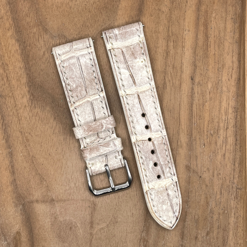 #1139 (Quick Release Springbar) 22/20mm Himalayan Crocodile Belly Leather Watch Strap with Cream Stitches