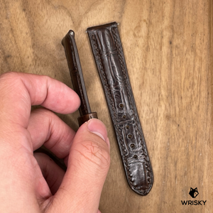 #1272 (Quick Release Spring Bar) 20/18mm Dark Brown Crocodile Belly Leather Watch Strap with Dark Brown Stitches
