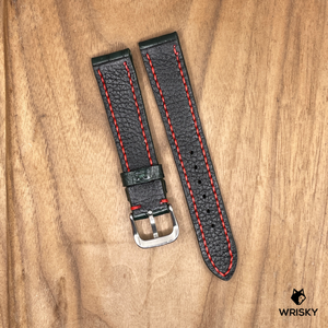 #1088 18/16mm Dark Green Crocodile Belly Leather Watch Strap with Red Stitches