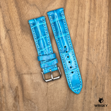 Load image into Gallery viewer, #1140 (Quick Release Spingbar) 22/20mm Sky Blue Crocodile Belly Leather Watch Strap with Blue Stitches