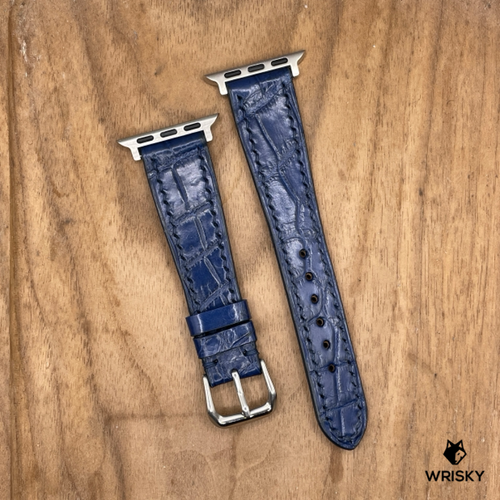 #1257 (Suitable for Apple Watch) Blue Crocodile Belly Leather Watch Strap with Blue Stitches