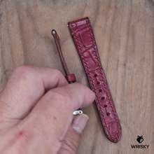Load image into Gallery viewer, #1208 (Quick Release Springbar) 20/16mm Wine Red Crocodile Belly Leather Watch Strap with Red Stitches