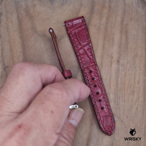 #1208 (Quick Release Springbar) 20/16mm Wine Red Crocodile Belly Leather Watch Strap with Red Stitches