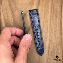 Load image into Gallery viewer, #1134 (Quick Release Springbar) 22/20mm Blue Crocodile Belly Leather Watch Strap with Blue Stitches