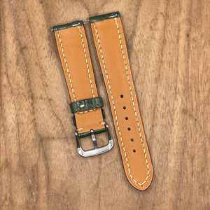 #1273 (Quick Release Spring Bar) 20/18mm Green Crocodile Belly Leather Watch Strap with Cream Stitches