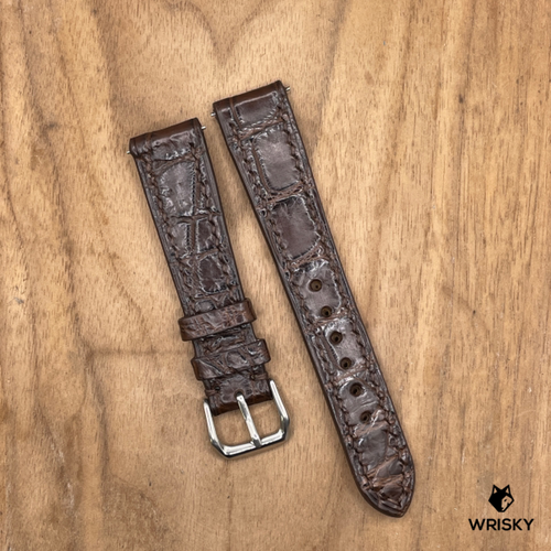 #1240 (Quick Release Springbar) 19/16mm Brown Crocodile Belly Leather Watch Strap with Brown Stitches