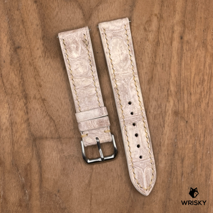 #1274 (Quick Release Spring Bar) 20/18mm Himalayan Crocodile Belly Leather Watch Strap with Cream Stitches