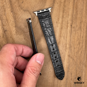 #1264 (Suitable for Apple Watch) Black Crocodile Belly Leather Watch Strap with Black Stitches