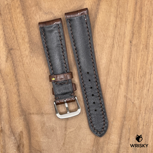 #1122 21/18mm Dark Brown Crocodile Belly Leather Watch Strap with Brown Stitches