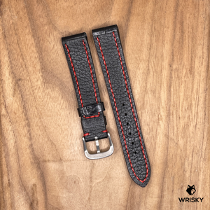 #1089 18/16mm Black Crocodile Belly Leather Watch Strap with Red Stitches