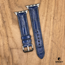 Load image into Gallery viewer, #1265 (Suitable for Apple Watch) Blue Crocodile Belly Leather Watch Strap with Blue Stitches