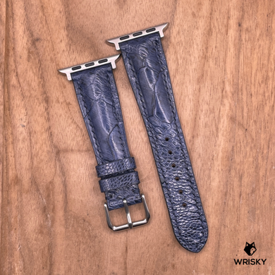 #1242 (Suitable for Apple Watch) Deep Sea Ostrich Leg Leather Watch Strap with Blue Stitches
