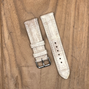 #1138 (Quick Release Springbar) 22/20mm Himalayan Crocodile Belly Leather Watch Strap with Cream Stitches