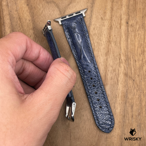 #1242 (Suitable for Apple Watch) Deep Sea Ostrich Leg Leather Watch Strap with Blue Stitches