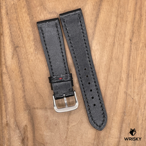 #1120 21/18mm Black Crocodile Belly Leather Watch Strap with Black Stitches