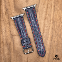 Load image into Gallery viewer, #1244 (Suitable for Apple Watch) Deep Sea Blue Ostrich Leg Leather Watch Strap with Red Stitches
