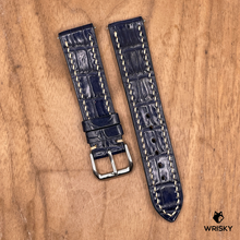 Load image into Gallery viewer, #1276 (Quick Release Spring Bar) 20/18mm Dark Blue Crocodile Belly Leather Watch Strap with Cream Stitches